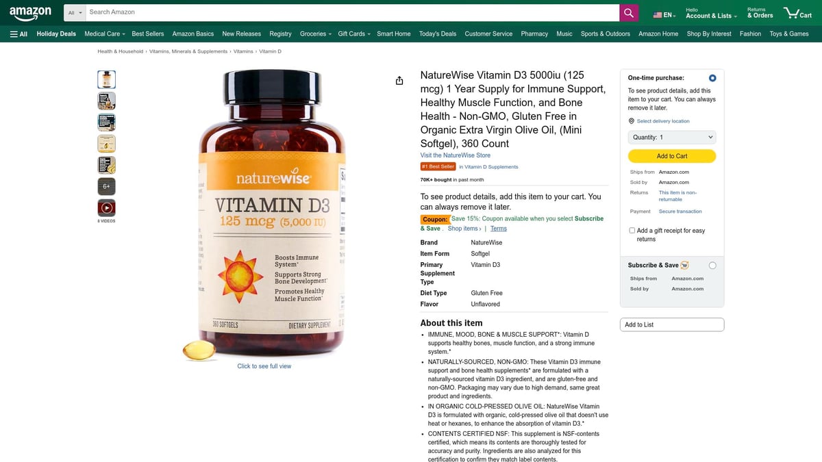 Top 10 Best Supplements for Health and Wellness 2025 - NatureWise Vitamin D3 5000 IU