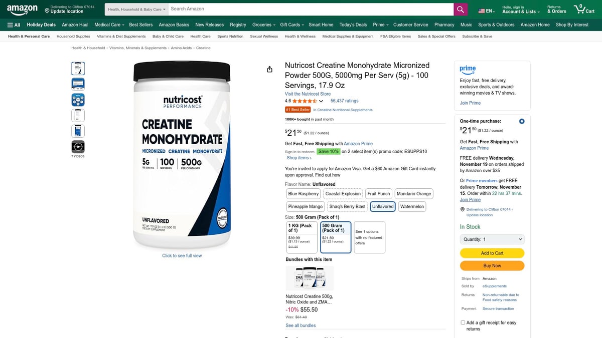 Top 10 Best Supplements for Health and Wellness 2025 - Nutricost Creatine Monohydrate Micronized Powder