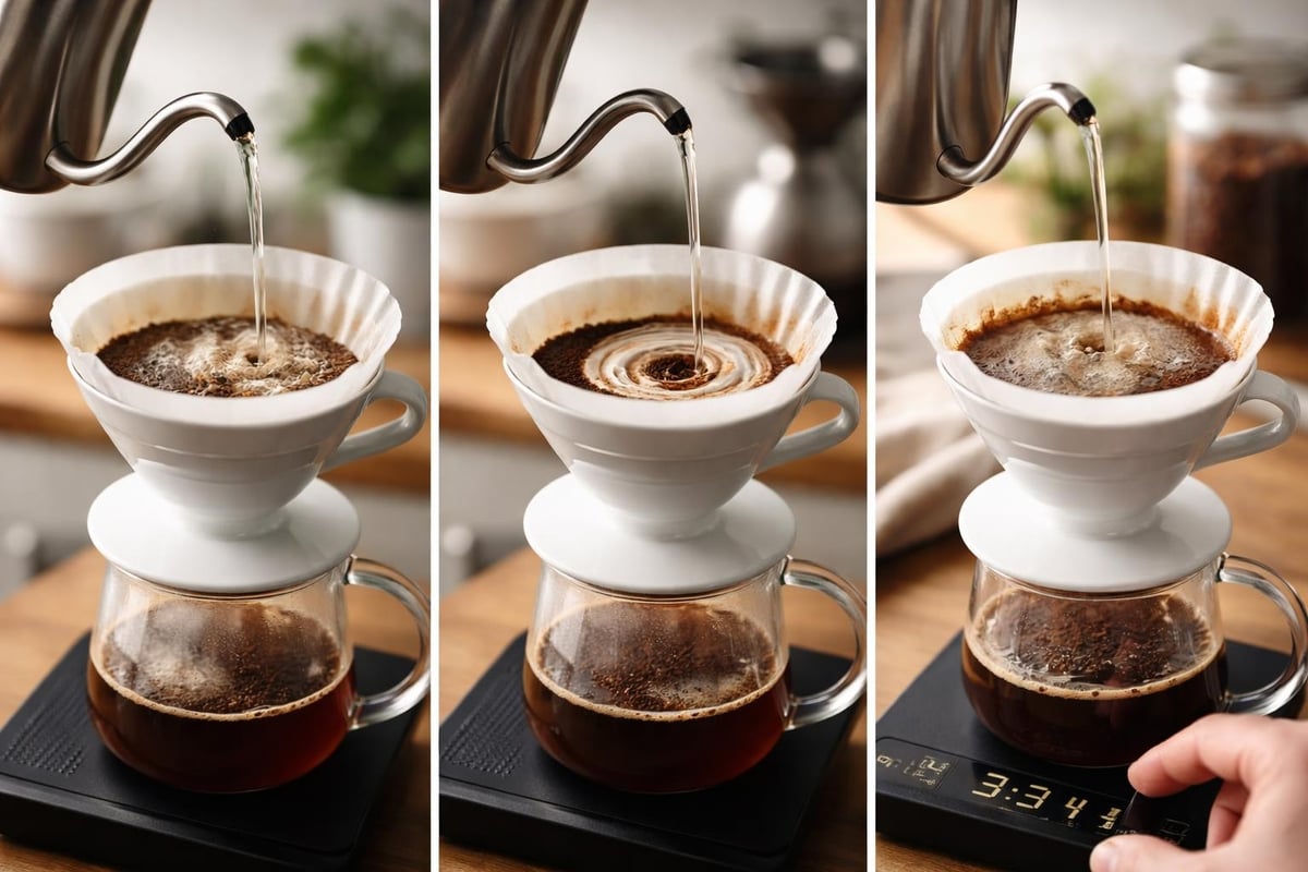 Pour-over coffee brewing steps