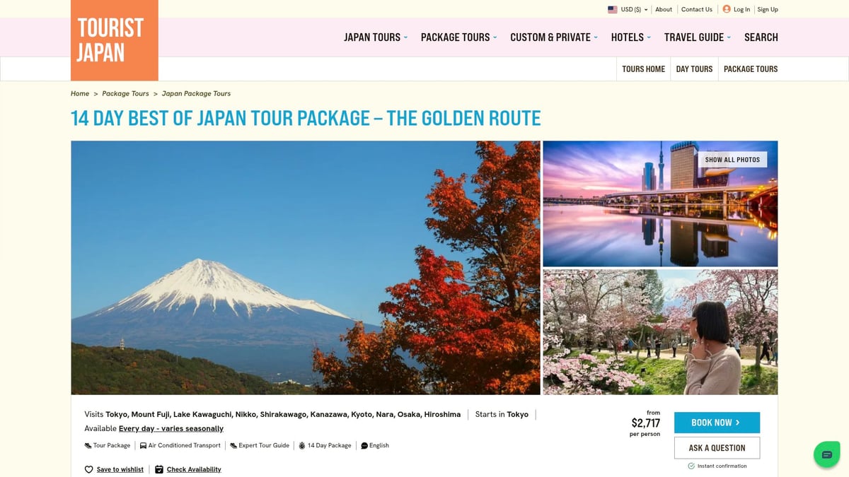 8 Best Package Tours Japan Offers in 2026 - 14 Day Best of Japan Tour Package – The Golden Route (Tourist Japan)