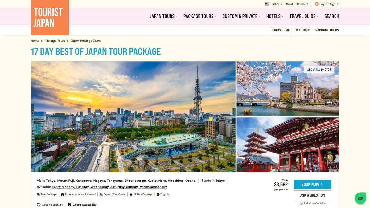 8 Best Package Tours Japan Offers in 2026 - 17 Day Best of Japan Tour Package (Tourist Japan)