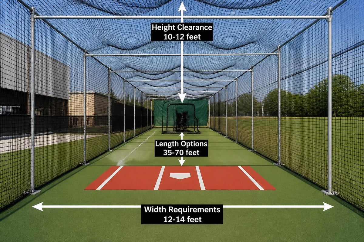 Batting cage dimensions and layout