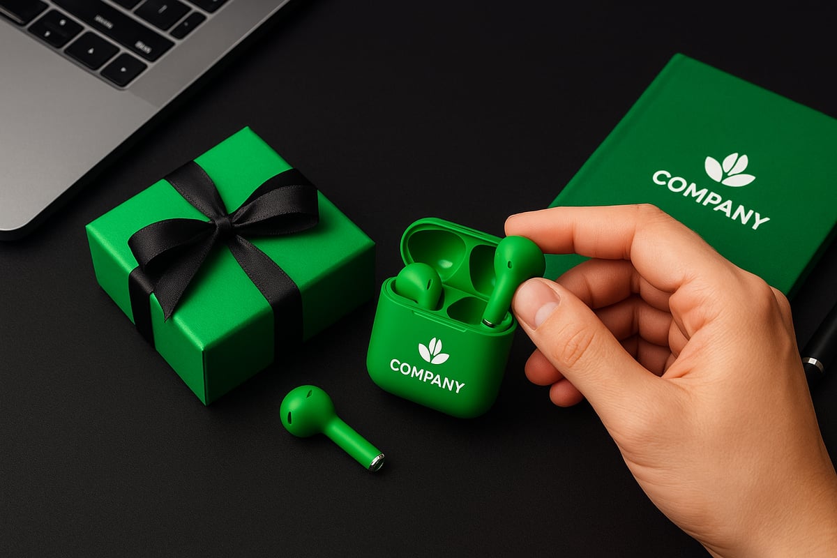 Nappikuulokkeet Yrityksen Logolla Käytännössä