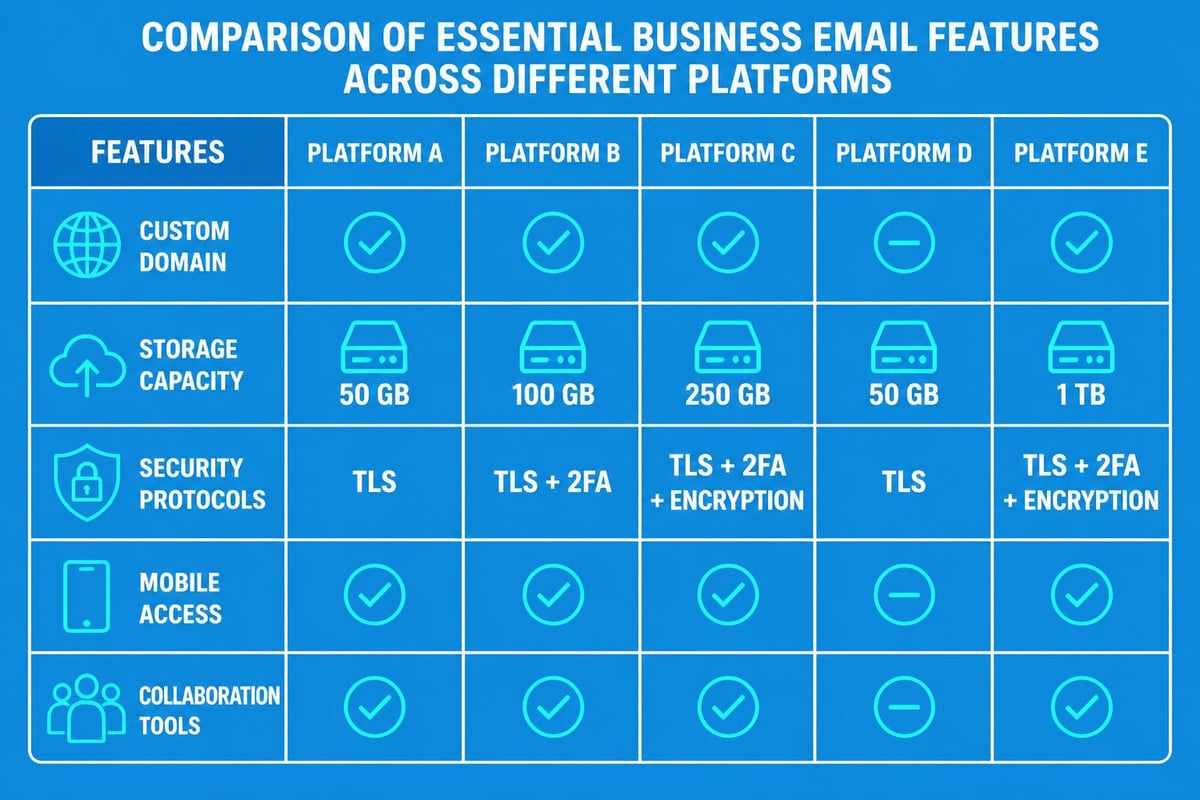 Business email features comparison