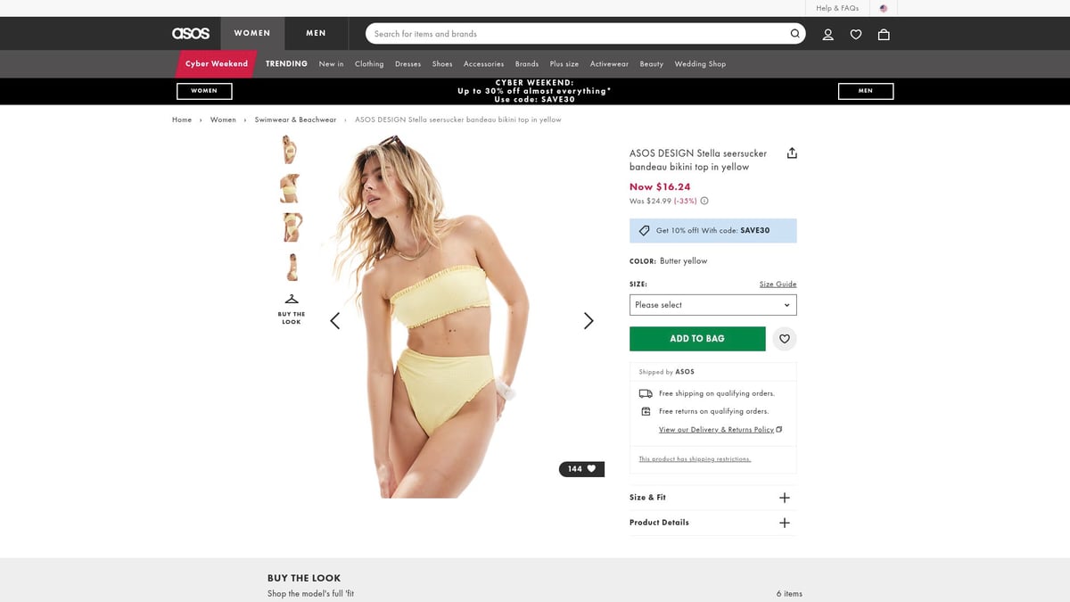 7 Must-Have Yellow Swimwear Styles for Summer 2026 - ASOS DESIGN Stella Seersucker Bandeau Bikini Top in Yellow