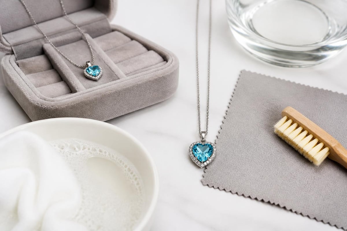 Blue heart necklace care routine