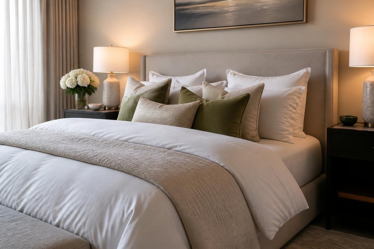 Bedroom styling with fluffy bedding