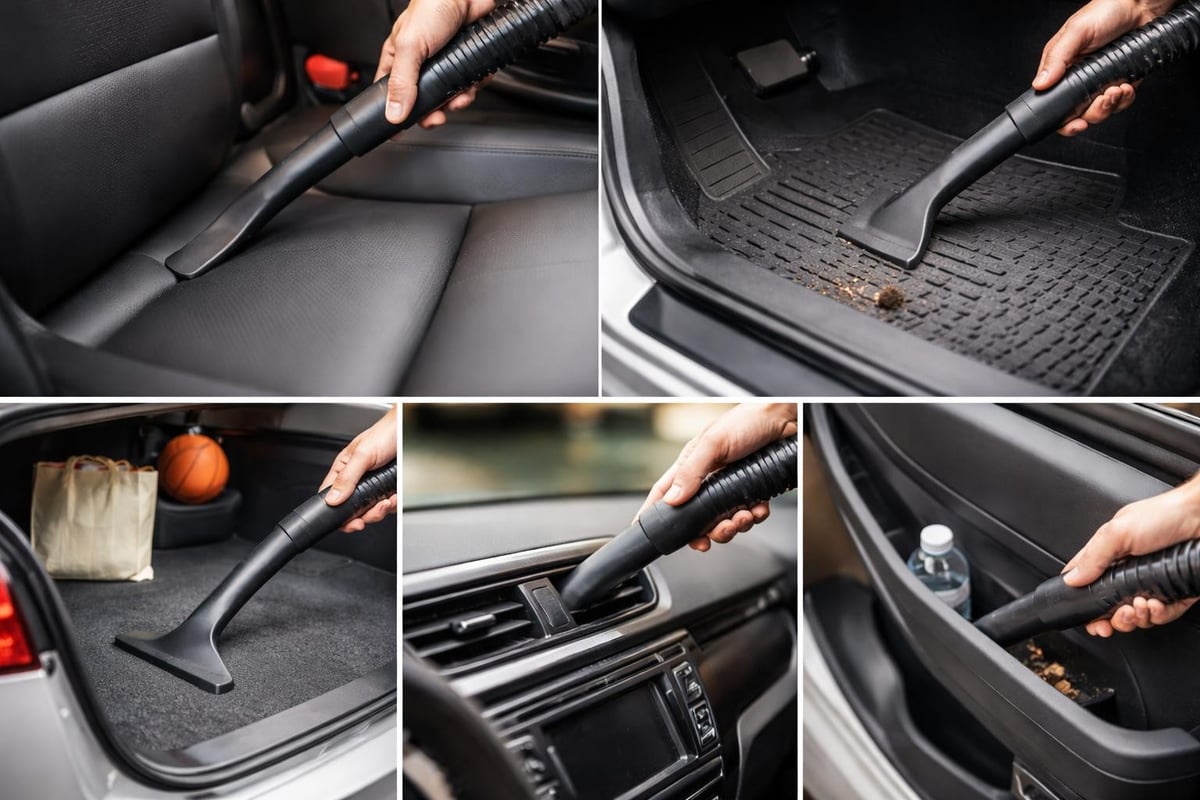 Car interior cleaning zones