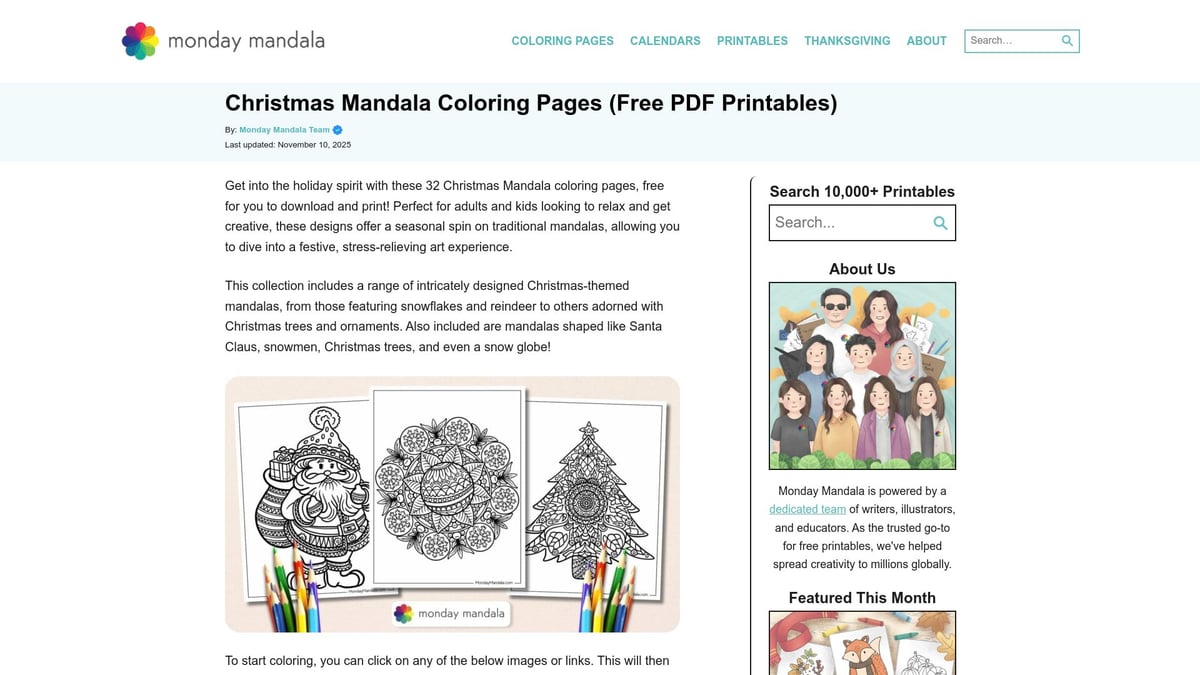 12 Best Free Christmas Coloring Pages for 2025 - Christmas Mandalas (Monday Mandala)