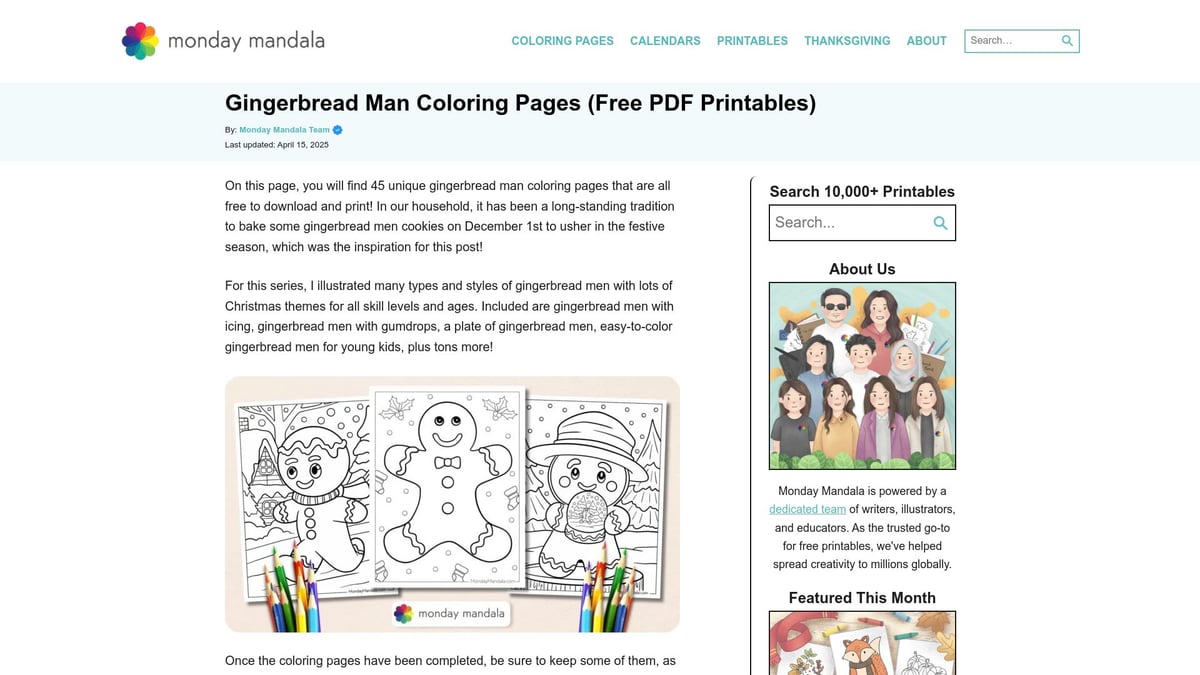 12 Best Free Christmas Coloring Pages for 2025 - Gingerbread Man Coloring Pages (Monday Mandala)