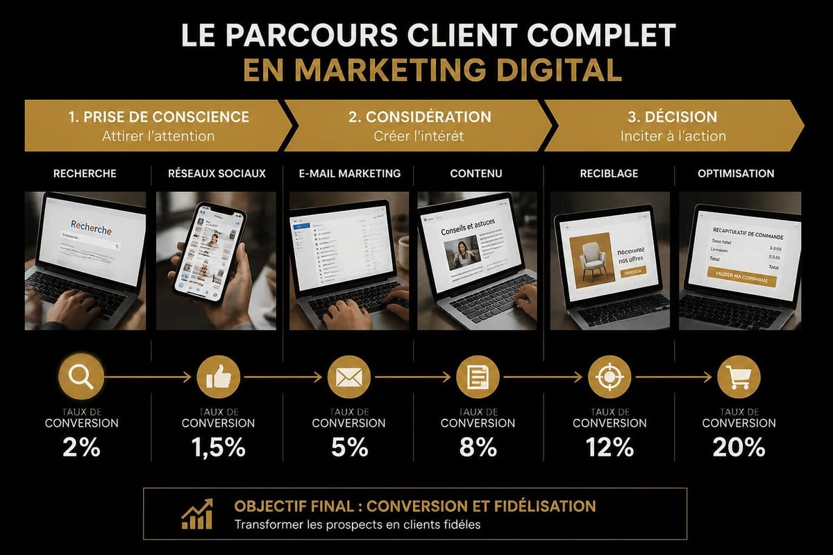 Marketing Digitale : Guide Complet 2026 1 Digital marketing funnel stages