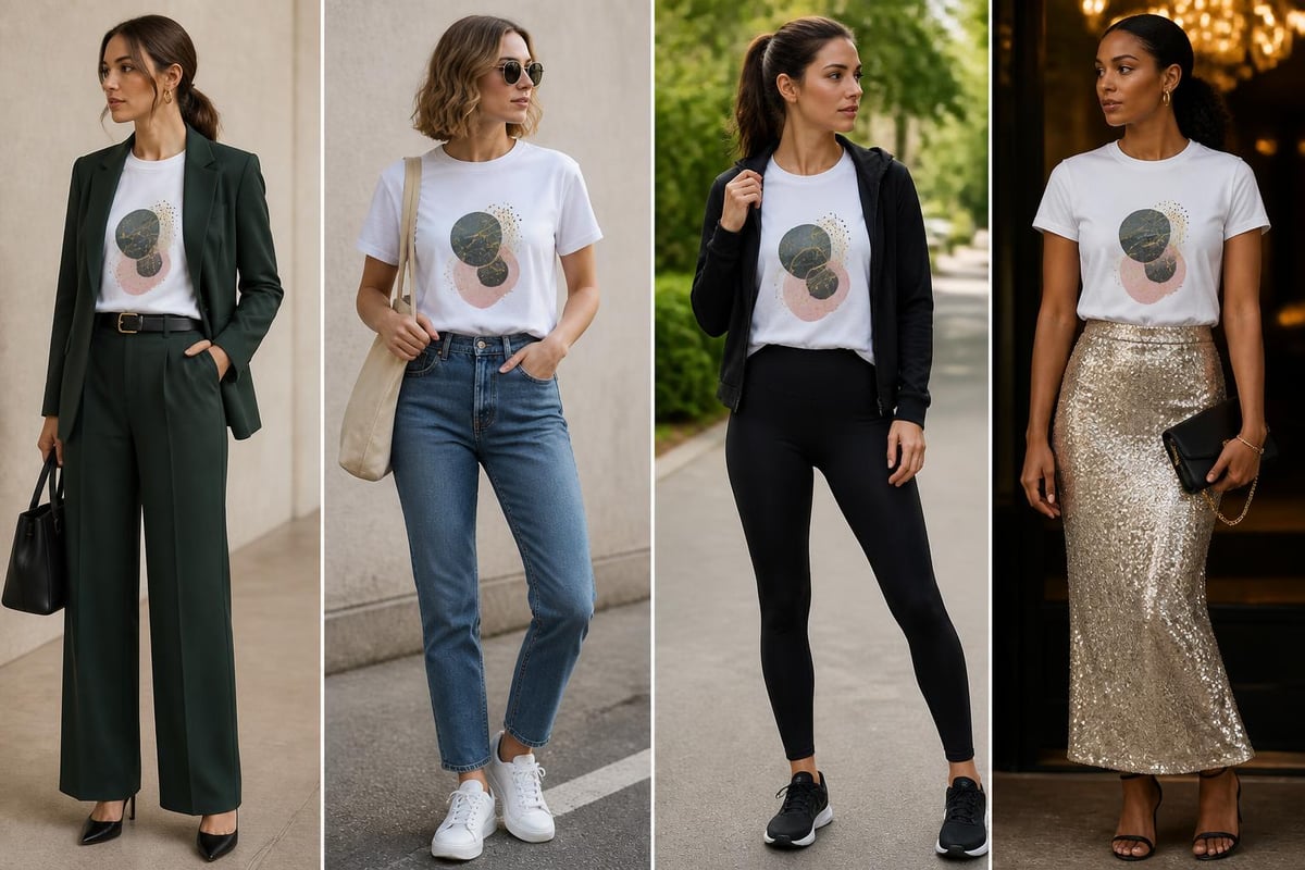 Printed tee outfit combinations