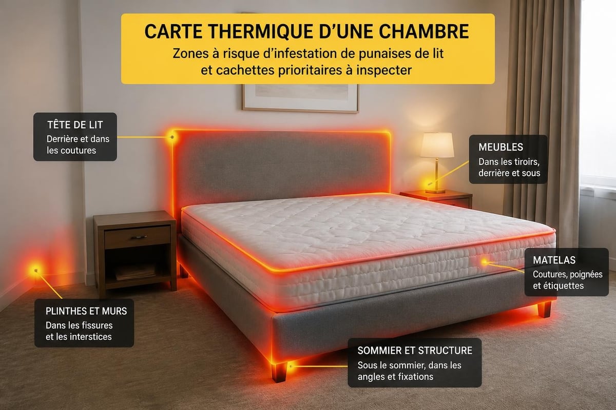 Zones de cachettes des punaises
