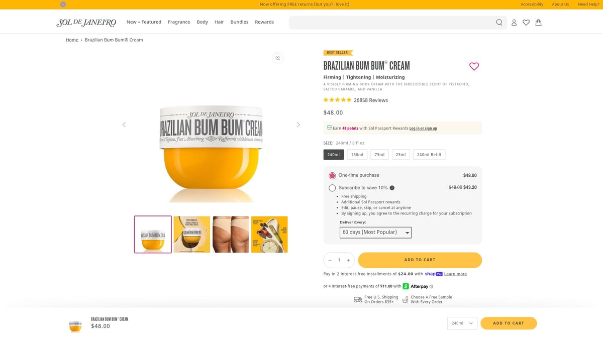 7 Must-Try Body Care Products for Glowing Skin in 2026 - Sol de Janeiro Brazilian Bum Bum Cream