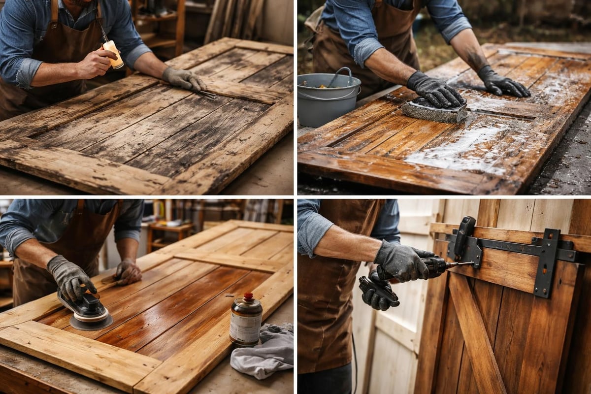 Barn door restoration stages