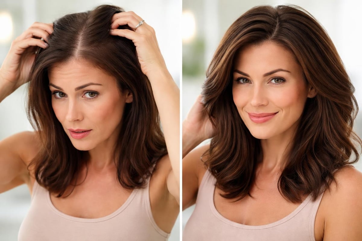 Before and after hair thickening