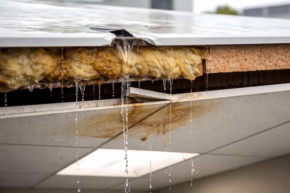 Flat roof water infiltration pathway