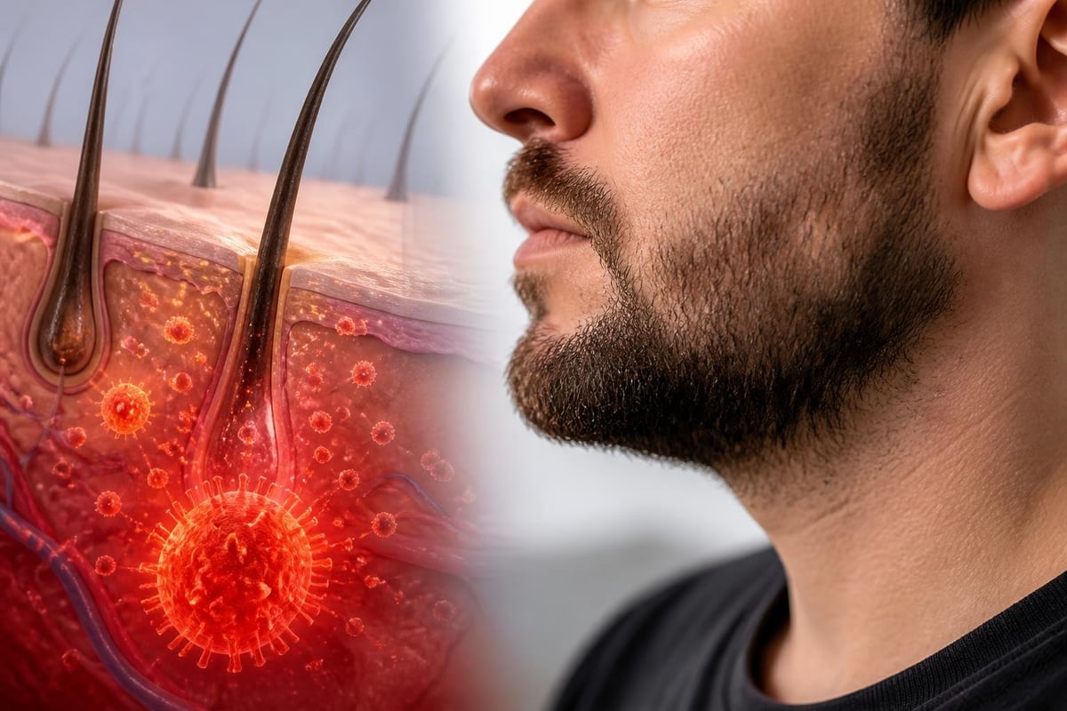 Inflammation cycle affecting beard follicles