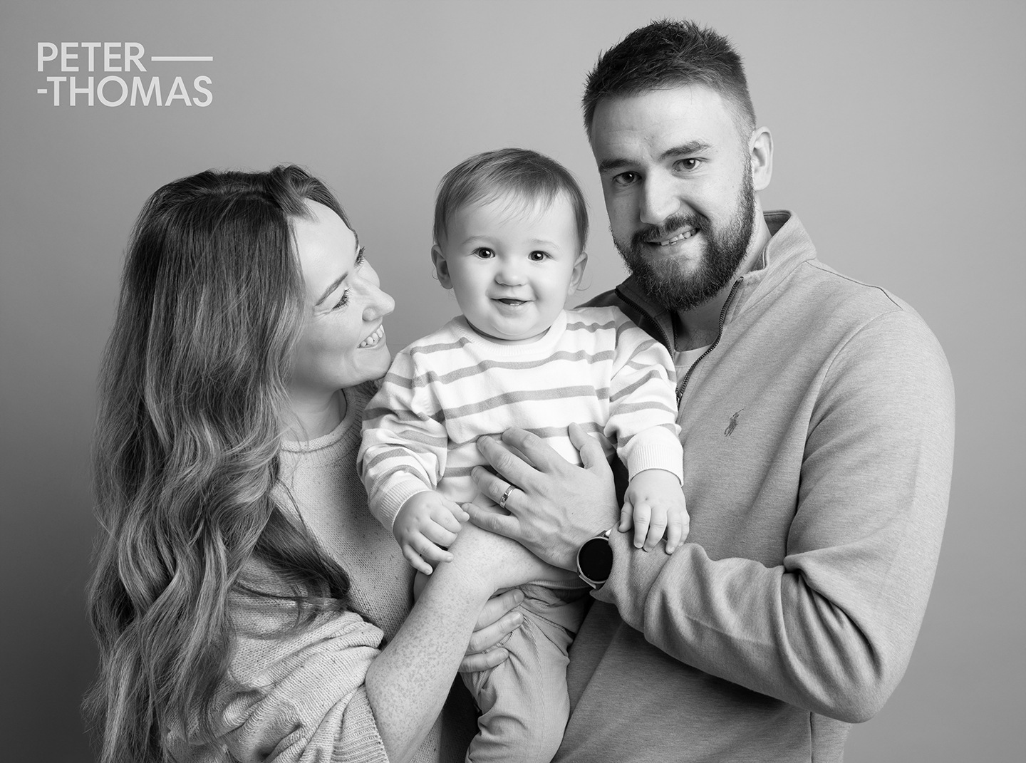 A black and white family photograph at Peter Thomas Photography