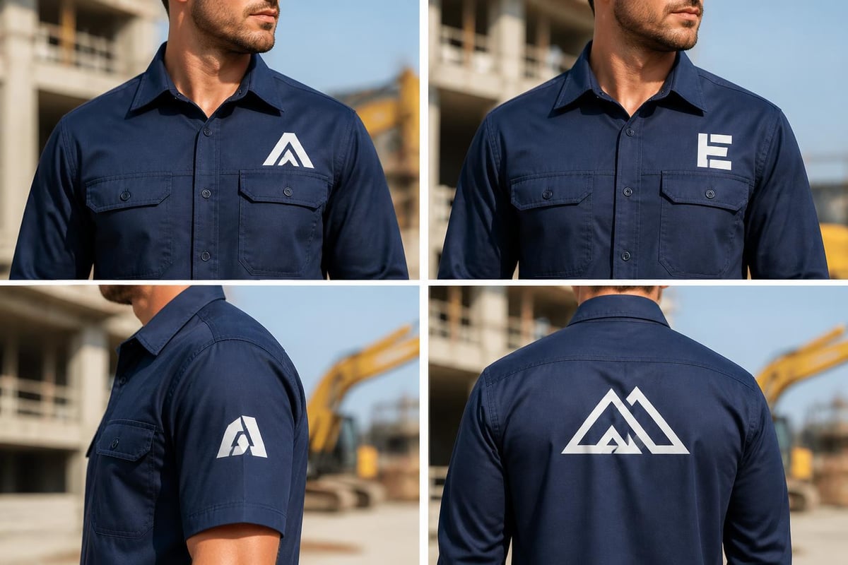 Logo placement options on workwear