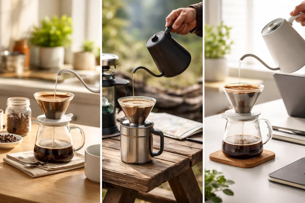 Pour-over coffee in different settings