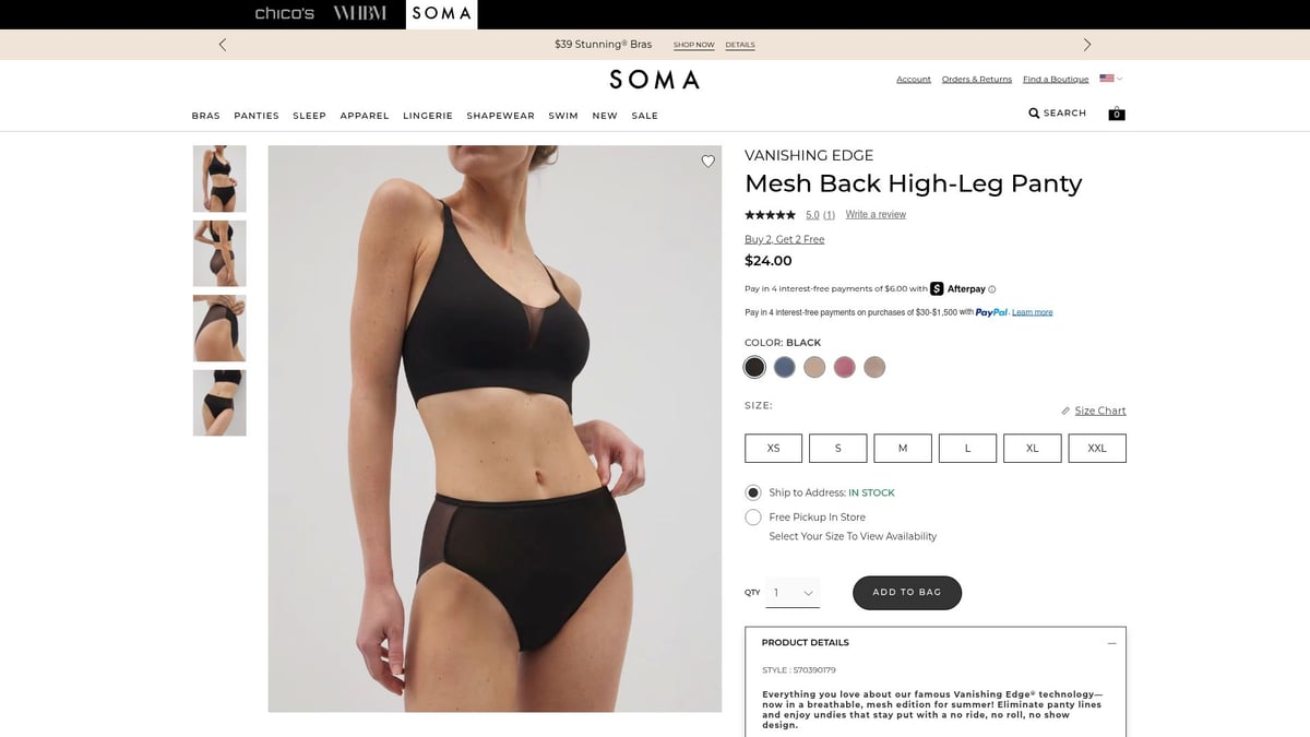 7 Best Invisible Panties for Seamless Comfort in 2025 - Soma Vanishing Edge Mesh Back High-Leg Panty
