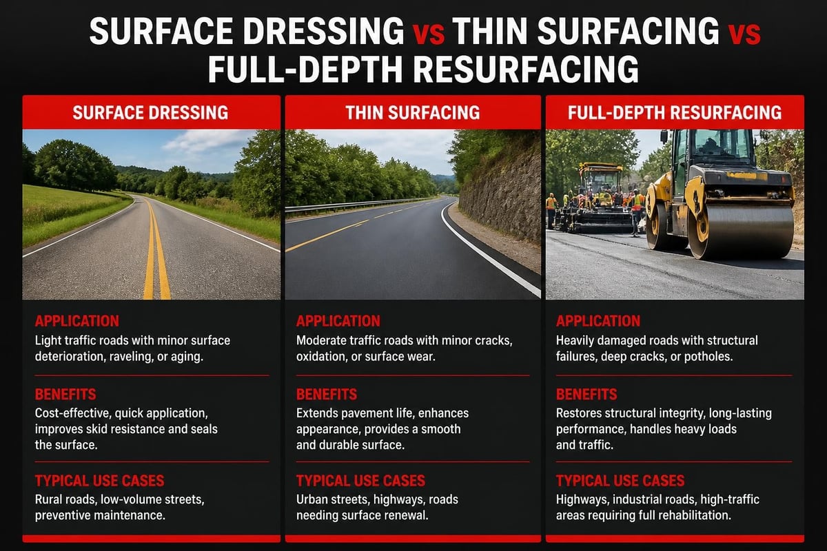 Road resurfacing techniques comparison