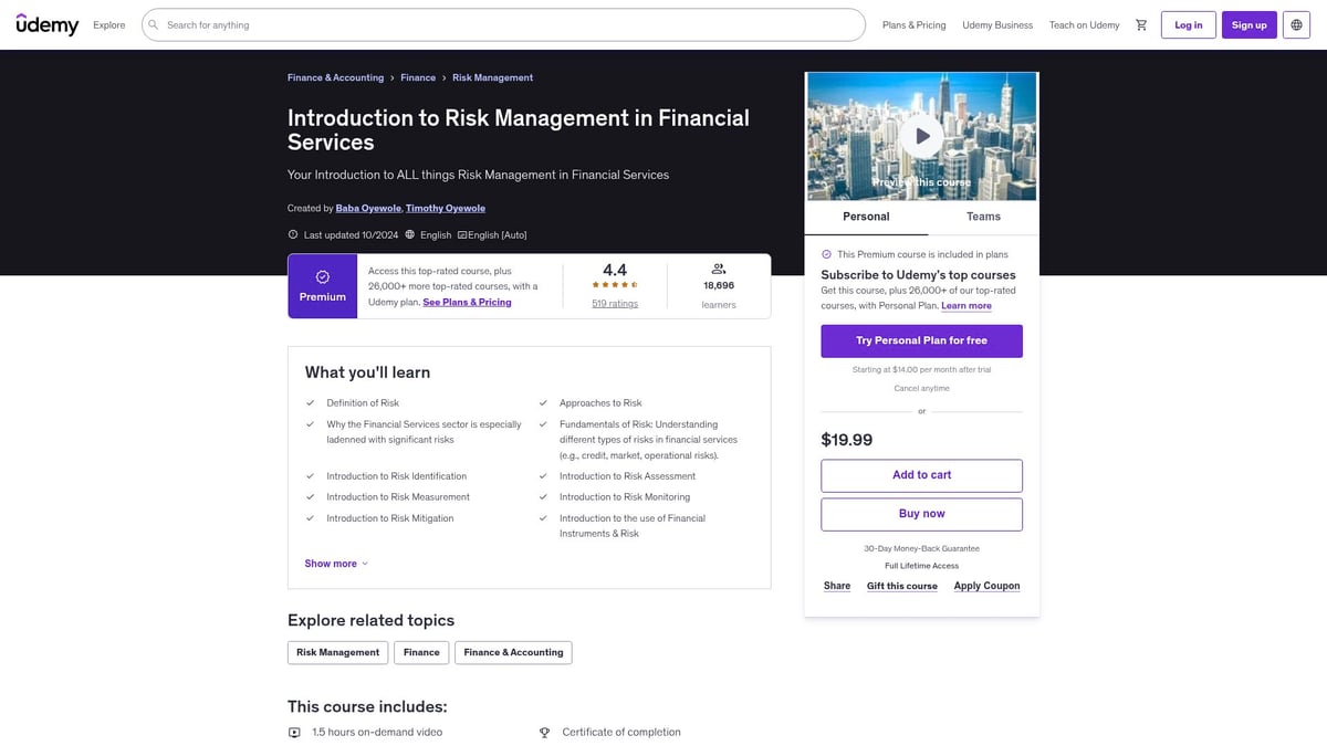 7 Best Risk Management Courses to Boost Your Career in 2025 - Introduction to Risk Management in Financial Services (Udemy)
