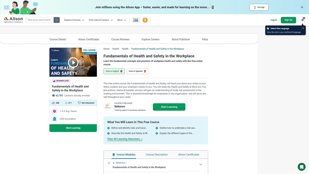 7 Best Risk Management Courses to Boost Your Career in 2025 - Fundamentals of Health and Safety in the Workplace (Alison)