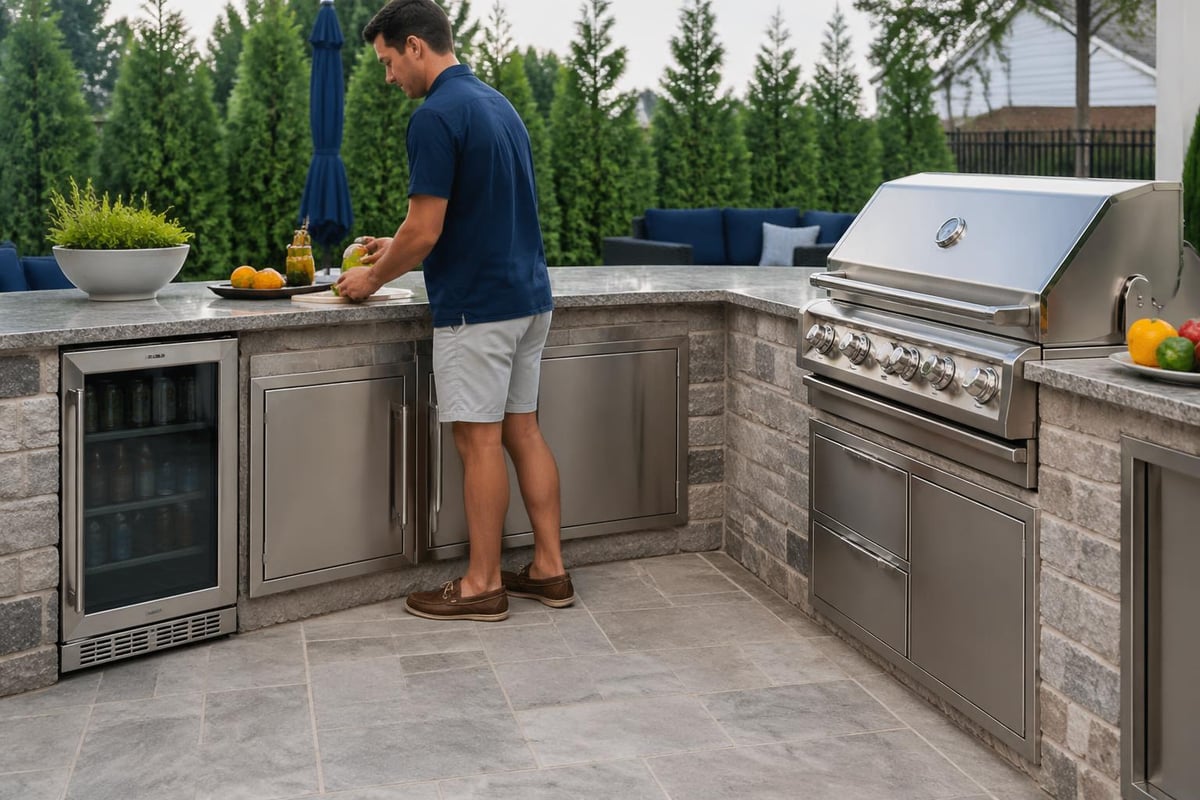 L-shaped outdoor kitchen workflow zones