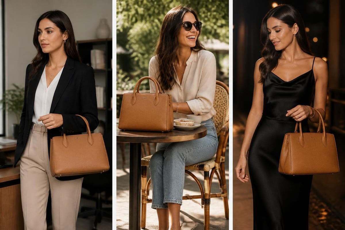 Tan designer purse versatility