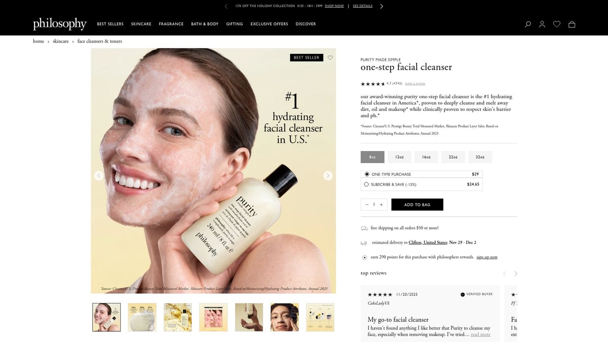 Top 7 Skincare For Sensitive Skin Products To Try In 2025 - Philosophy Purity Made Simple One-Step Facial Cleanser