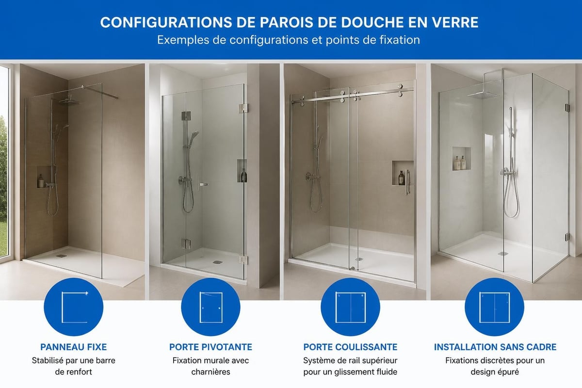 Types de parois de douche en verre