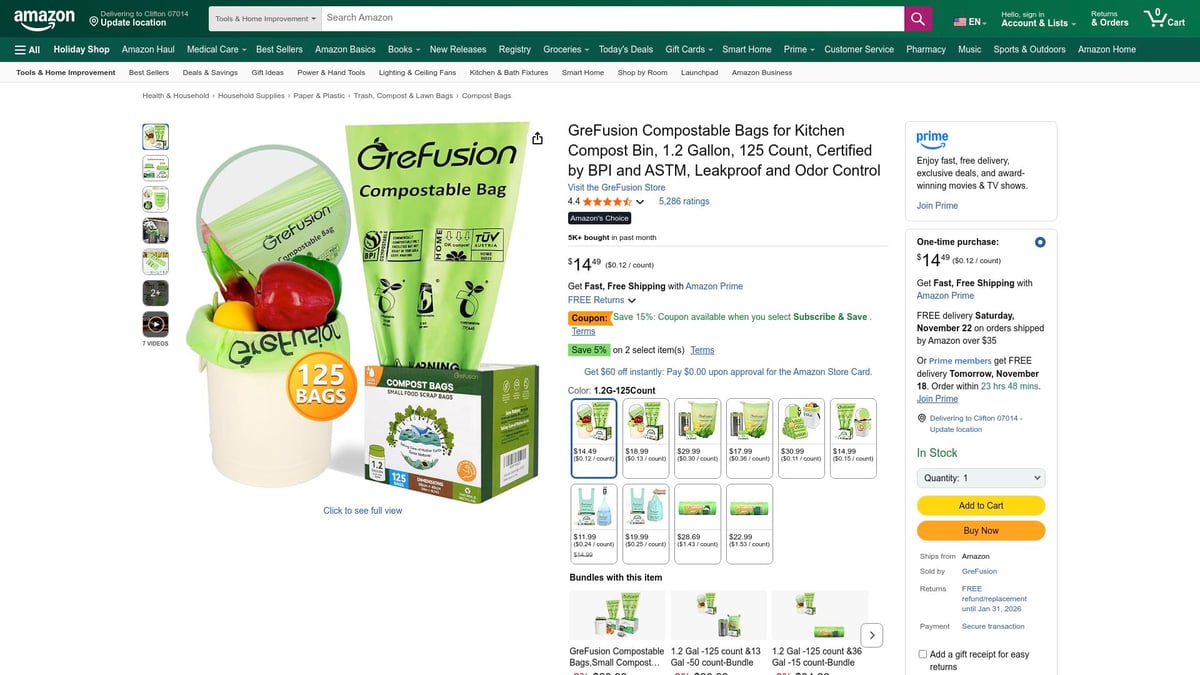 Top 7 Amazon Compostable Bags for Eco-Friendly Living 2025 - GreFusion Compostable Bags for Kitchen & Bathroom
