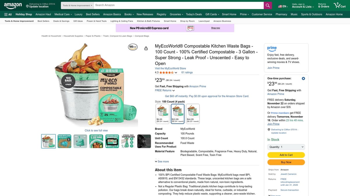 Top 7 Amazon Compostable Bags for Eco-Friendly Living 2025 - MyEcoWorld Compostable Kitchen Waste Bags