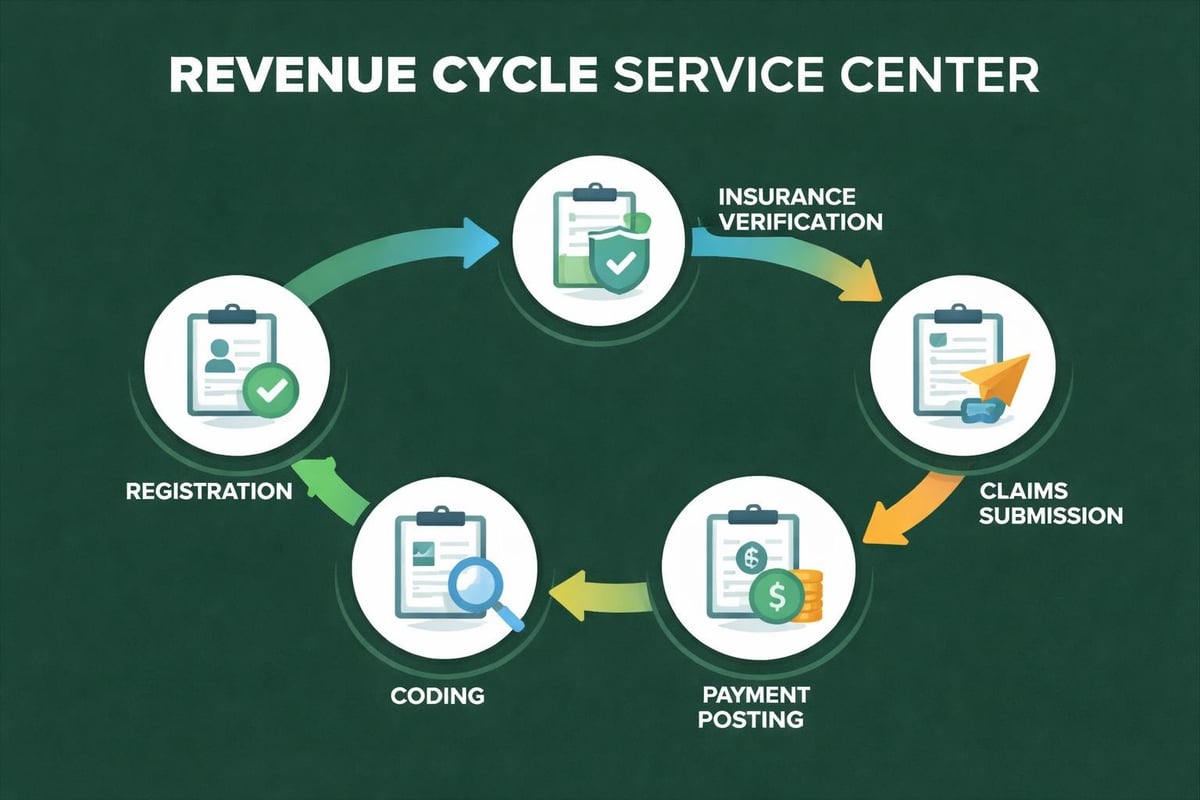 Revenue cycle service center workflow stages