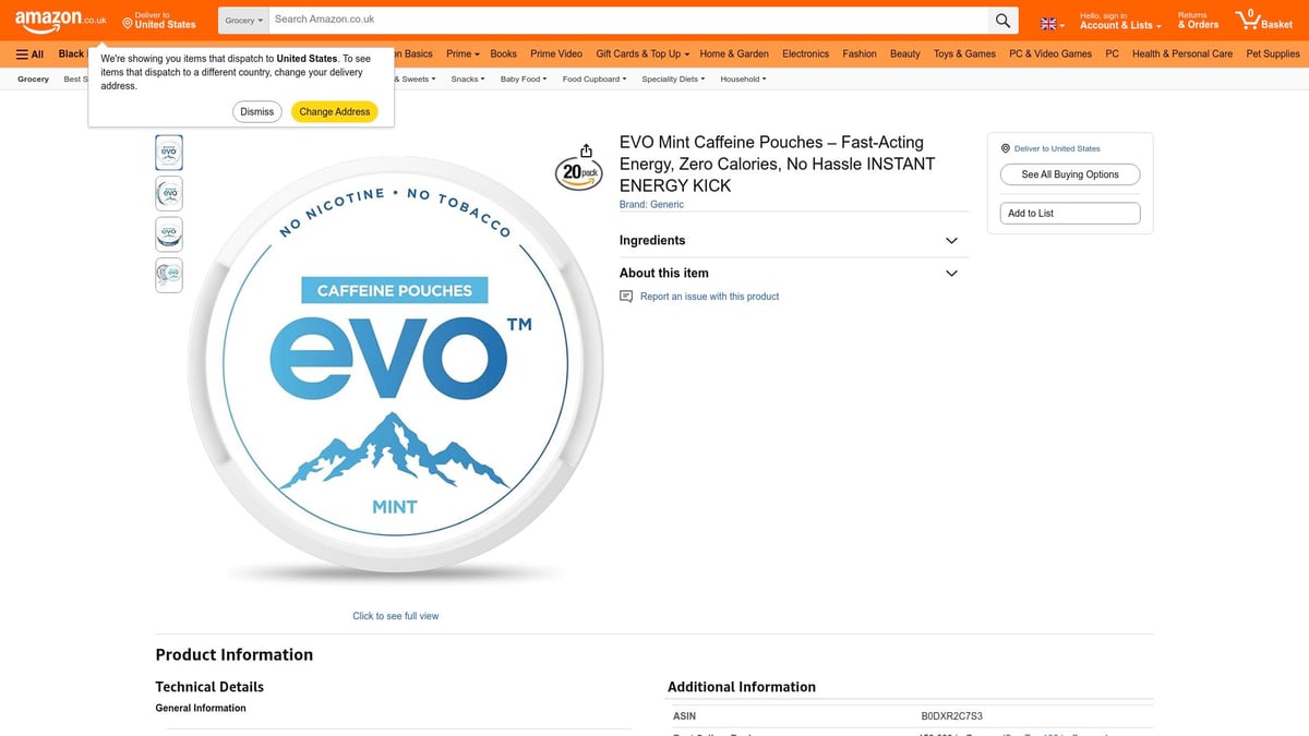 Top 8 Caffeine Pouches Amazon Offers for Energy in 2025 - EVO Mint Caffeine Pouches – Fast-Acting Energy, Zero Calories, No Hassle