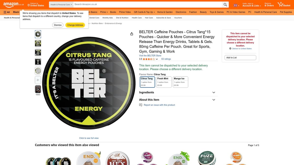 Top 8 Caffeine Pouches Amazon Offers for Energy in 2025 - BELTER Caffeine Pouches - Citrus Tang – 80mg Per Pouch, 15 Pack