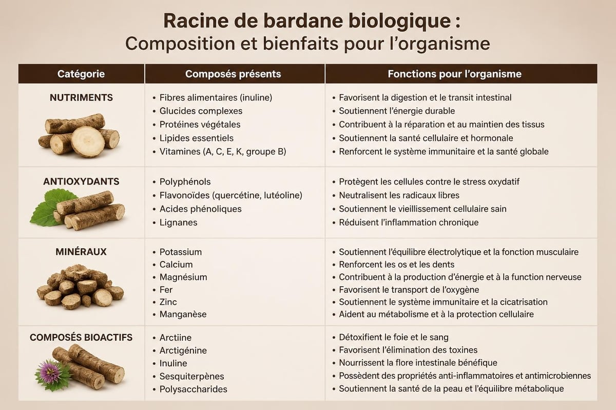 Composition nutritionnelle de la racine de bardane