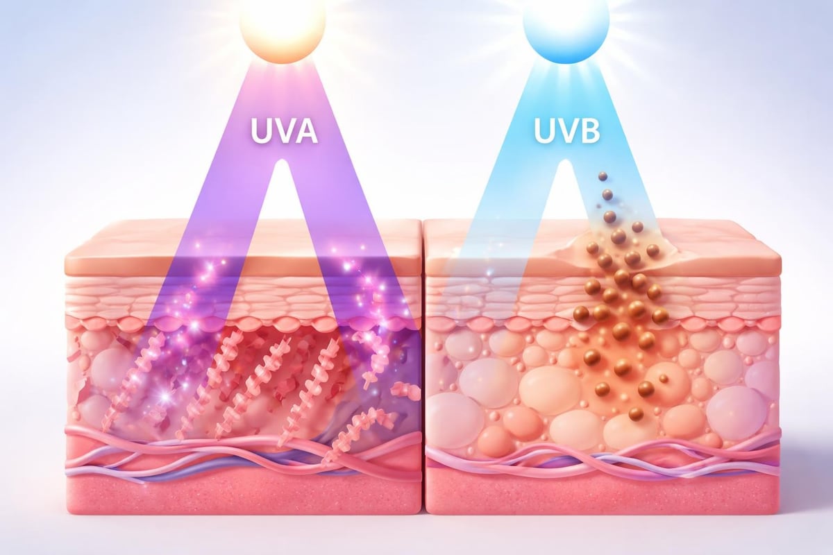 UVAとUVBの肌への到達深度と影響