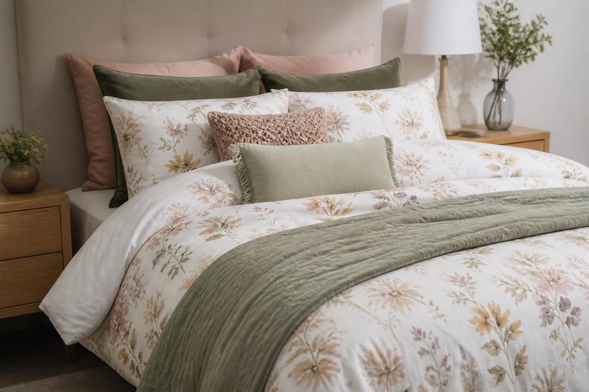 Layering floral bedding