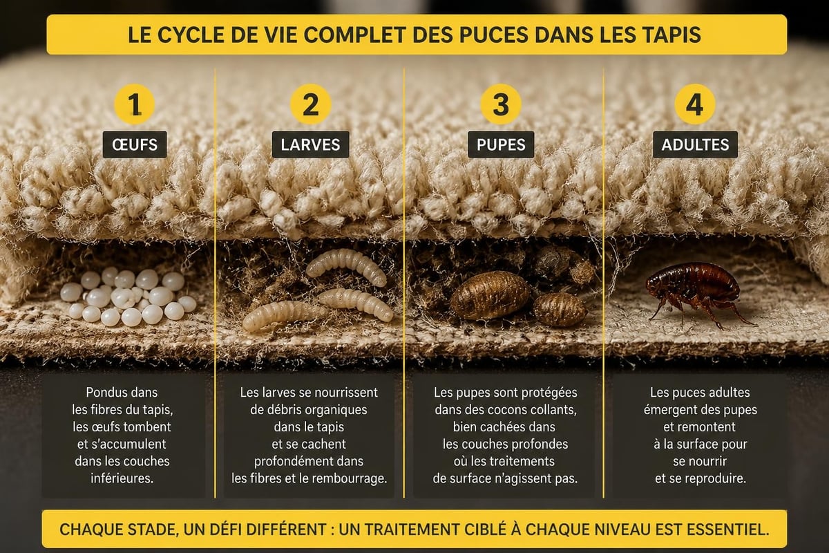 Cycle de vie des puces dans les tapis