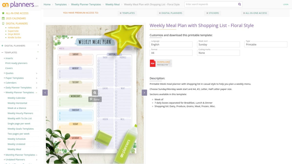 7 Best Printable Planner PDF Picks for Organized 2025 - Weekly Meal Plan with Shopping List – Floral Style
