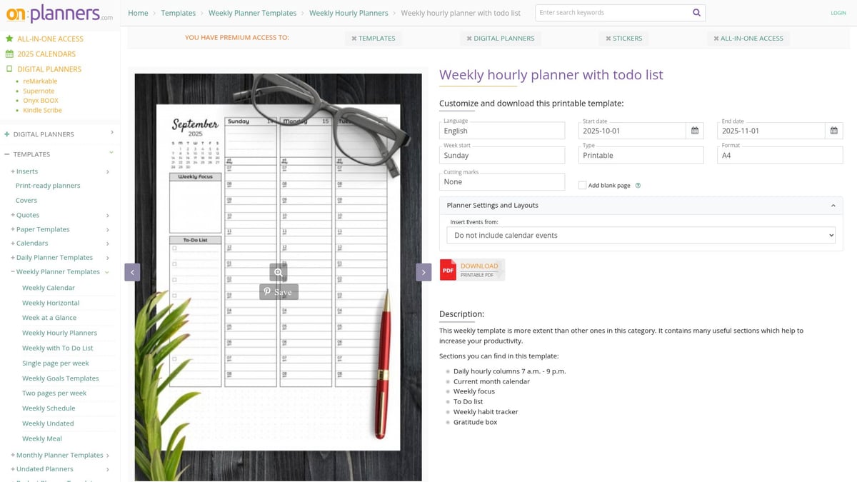 7 Best Printable Planner PDF Picks for Organized 2025 - Printable Weekly Hourly Planner with To-Do List