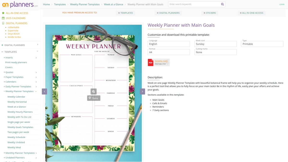7 Best Printable Planner PDF Picks for Organized 2025 - Weekly Planner with Main Goals