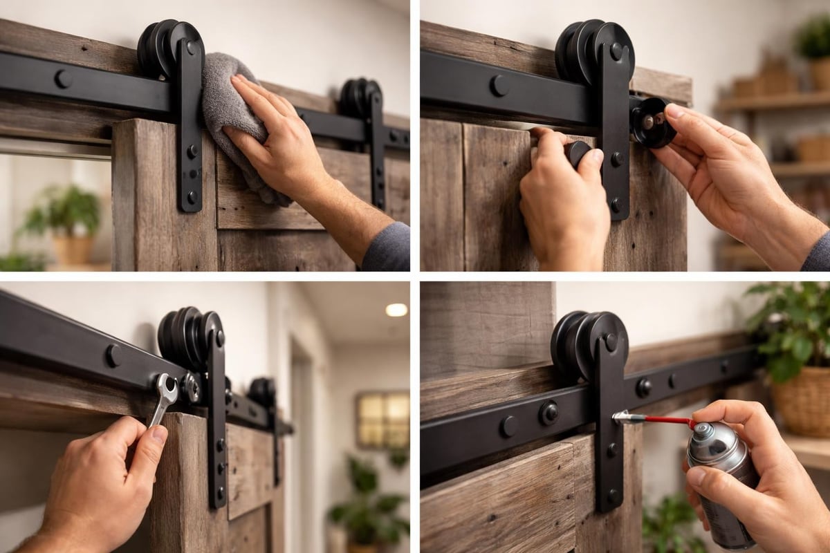 Maintenance steps for barn door hardware