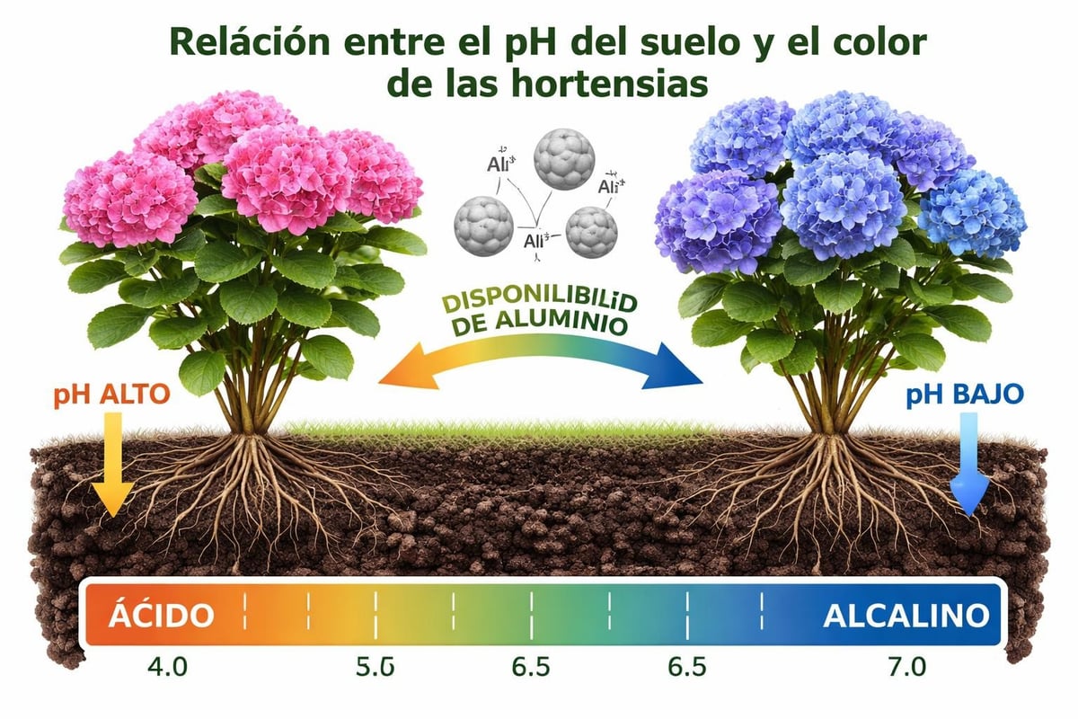 Química del suelo y color de hortensias