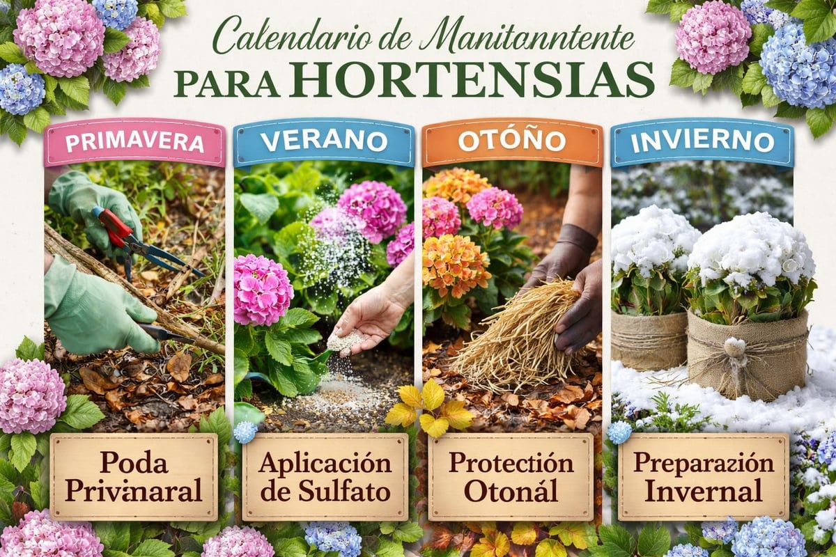 Cuidados estacionales de hortensias azules