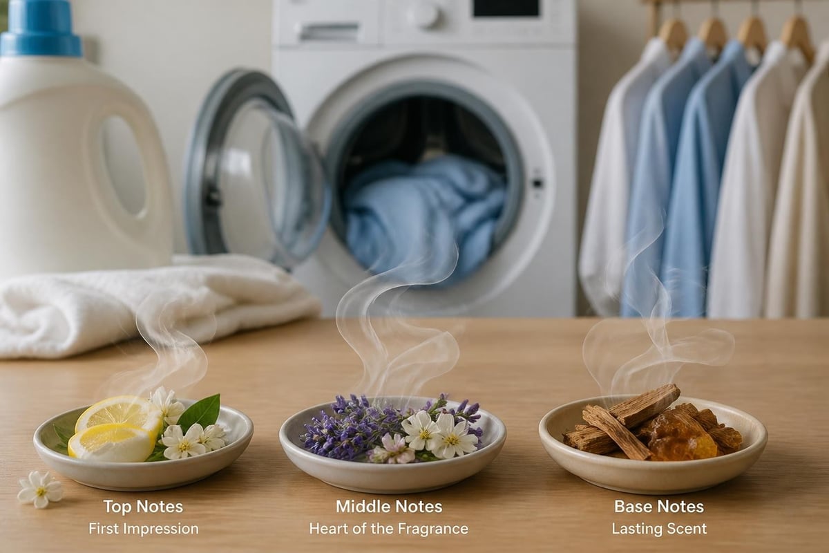 Fragrance molecule layers in detergent