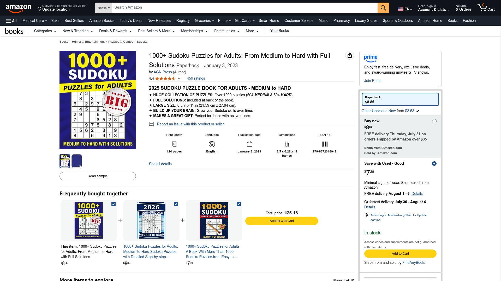 10 Best Sudoku Puzzles Medium for 2025 - Amazon 1000+ Sudoku Puzzles for Adults: Medium to Hard